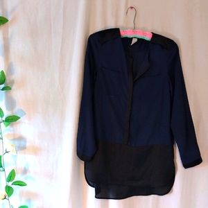 H&M Sheer Dark Blue/Navy/Black Blouse Sz 8